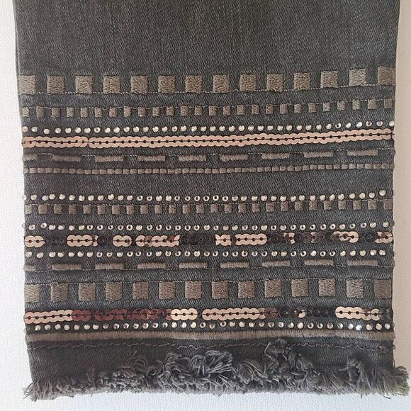 Lisette L Montreal Womens Charcoal Gray Embroidered Crystal Hem Denim Jeans - Picture 14 of 16